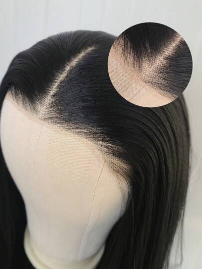 24 Inch Elegant Black Straight Lace Front Wig, Suitable For Women - Heat Resistant Synthetic Hair, Pre-Plucked Natural Hairline And Youthful, Great For Everyday Wear, Wedding, Halloween, Christmas