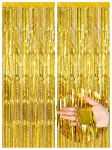 2 Stücke - 1*2m Metallic Folien Fransen Vorhang, Hintergrund Schimmer Quasten Vorhang für Hintergrundwand, Schwarz, Weiß, Gold, Silber, Rot, Pink, Grün, Roségold, Lila, Blau Quaste Vorhang geeignet für Neujahr, Geburtstag, Valentinstag, Hochzeit, Verlobung, Party Hintergrund, Abschluss, Halloween, Junggesellinnenabschied, Jubiläumsdekoration, Erwachsene Satin transparenter Vorhang