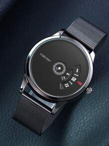 1 件时尚商务数字表盘网状表带男士石英表 - 黑色 - 查看 3
