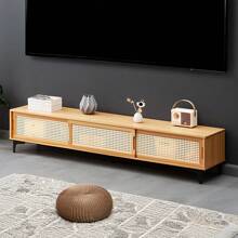 Living And Home Wooden TV Sand With Sliding Doors - Natural 160cm W X 33cm D X 32.5cm H - View 3