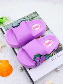 Girls' Fashion Slippers With Cute Fruit Elements, Elegant Princess Style Summer Sandals, Children Indoor/Outdoor Slides