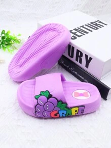 Girls' Fashion Slippers With Cute Fruit Elements, Elegant Princess Style Summer Sandals, Children Indoor/Outdoor Slides