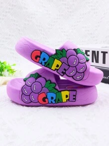 Girls' Fashion Slippers With Cute Fruit Elements, Elegant Princess Style Summer Sandals, Children Indoor/Outdoor Slides