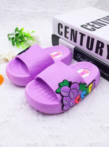 Girls' Fashion Slippers With Cute Fruit Elements, Elegant Princess Style Summer Sandals, Children Indoor/Outdoor Slides
