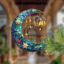 8"X8.7" Apanhador de luz solar em forma de lua crescente de acrílico de dupla face com bênção, decoração para exterior e parede, ornamento vibrante para pendurar na primavera, ótimo presente para mulheres e feriados