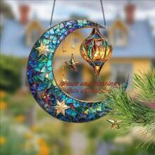 8"X8.7" Apanhador de luz solar em forma de lua crescente de acrílico de dupla face com bênção, decoração para exterior e parede, ornamento vibrante para pendurar na primavera, ótimo presente para mulheres e feriados