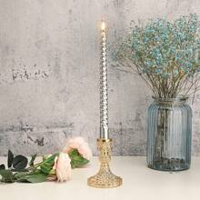 6 PCS Glassware Candlestick Pedestal,Glass Clear Diamond /Clear Stripe/Amber Diamond/Amber Stripe Taper Candle Holders For Table Centerpiece, Home Decorations, Valentine Day, Wedding And Party - 琥珀鑽石 - 查看 7