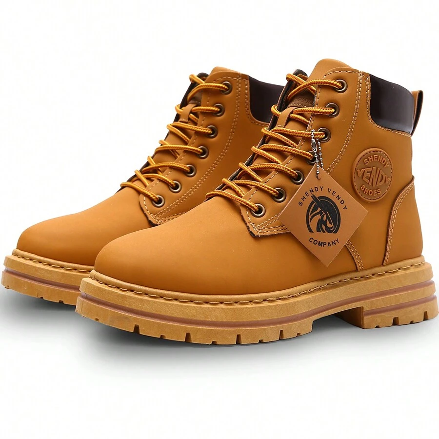 Shendy Vendy Men's High-Top Fashion Boots, Urban Style Tactical Boots With Platform And Thick Sole, Non-Slip, Wear-Resistant, Comfortable - Work Boots, Motorcycle Boots, High Boots For Men, Shoes For Men - 駝色 - 查看 1