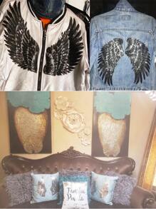 1 对翅膀刺绣领口贴花补丁，蕾丝花刺绣补丁黑白蕾丝贴花天使贴花缝制补丁用于服装缝制婚礼新娘礼服鞋装饰