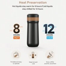 iCafilas 320ml/11oz Portable Coffee Pot French Press Flask Coffee Maker Stainless Steel Insulated Travel Mug With Coffee Plunger Filter Black Outdoor Camping - Black - View 5