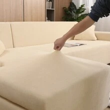 L-Shaped Sofa Slipcovers, Stretch Thick Velvet Couch Cover Sofa Cover 3 Seater + 3 Seater Sectional Couch Covers 2-Piece, Universal L-Shaped Sofa Cover Sofa Throws - Màu be - Xem 4