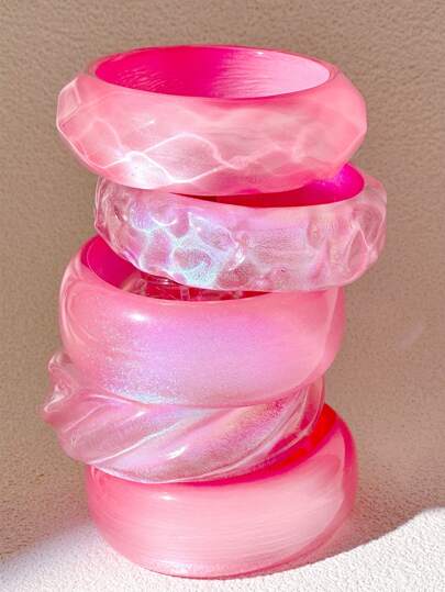 1 件圆形闪光时尚畅销树脂手链，玫瑰粉色，优雅精致，适合作为礼物和日常佩戴情人节、妈妈、母亲、母亲节、礼物