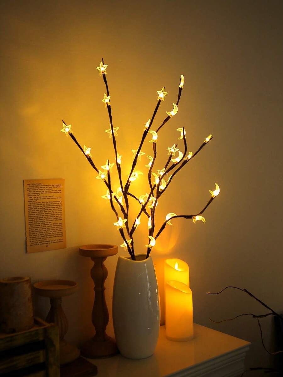 1 pieza Luces en forma de rama multicolor moradas, azules, amarillas y blancas, luces en forma de luna, luces simuladas de rama, luces de decoración de macetas, luces de ambiente, luces de decoración de habitaciones, luces de ambiente de alféizar, regalos de fiesta y vacaciones, guirnaldas de luces de colores, guirnaldas de luces como regalo de vacaciones para padres, abuelos, novias y novios - Multicolor - Ver 1