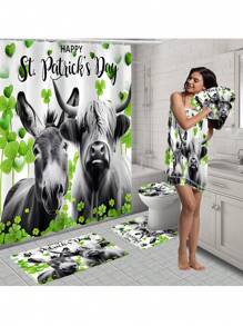 1pc/2pcs/4pcs/6pcs St Patrick's Day Shower Curtain Set With 12 Hooks, Toilet Covers Seat, Bath Mats Non-Slip Rug Carpet, 2 Pieces Ultra-Soft Large Bath Towel, Absorbent Hand Face Towels Washcloths Kitchen Dish Towel, Bathroom Accessories Boy Valentine Heart Valentine Home Bathroom Decor Summer Back To School