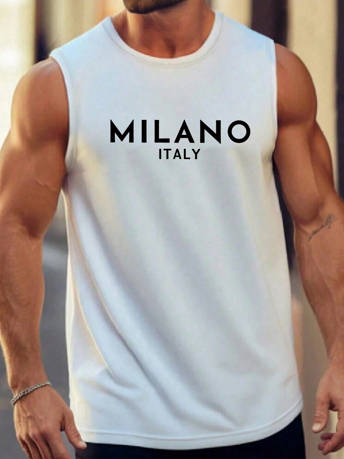 Men's Letter Print Round Neck Casual Loose Fit Tank Top