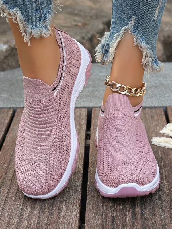 Women Solid Color Knitted Wedge Sneakers, Soft Bottom Walking Shoes, Breathable Platform Everyday Autumn Shoes, Versatile Casual Fashion Suitable For All Occasions