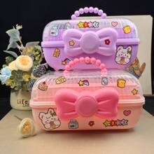 1 st. Roze Strik Cosmetica Opbergdoos Plastic Desktop Organizer Grote Capaciteit Haaraccessoires Kantoorbenodigdheden Opbergdoos Stroomloze Draagbare Tafelblad Opbergdoos Meisjeskamer Decoratie Meisjesachtige Kaptafel Opbergdoos Opvouwbare Cosmetica Opbergdoos Badkamer Desktop Organizer