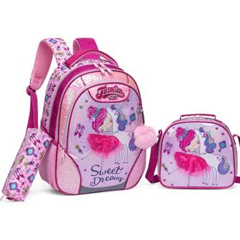 1 件吊坠/4 件女孩背包可爱儿童卡通旅行背包带午餐袋铅笔盒吊坠背包