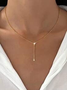 Esberry 1PC Fashionable Simple Long S925/925 Sterling Silver Necklace Y-Shaped Tassel Necklace Women's Clavicle Chain Necklace