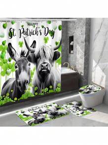 1pc/2pcs/4pcs/6pcs St Patrick's Day Shower Curtain Set With 12 Hooks, Toilet Covers Seat, Bath Mats Non-Slip Rug Carpet, 2 Pieces Ultra-Soft Large Bath Towel, Absorbent Hand Face Towels Washcloths Kitchen Dish Towel, Bathroom Accessories Boy Valentine Heart Valentine Home Bathroom Decor Summer Back To School