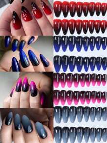 96 件/盒（4 种混合）婴儿潮一代指甲长杏仁设计法式尖头按压指甲完美贴合丙烯酸假指甲，包括：1 件果冻胶和 1 个指甲锉，法式尖头指甲适合女士和女孩日常佩戴狂欢派对使用