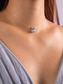 imoli 1 chiếc vòng cổ dây câu cá bằng hợp kim hình trái tim bằng đá Zirconia thời trang và tối giản dành cho phụ nữ, quà tặng ngày lễ tình nhân, mẹ, mẹ, ngày của mẹ, quà tặng - Bạc A27-3 - Xem 6