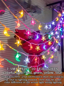 10/20/40/80LED 月亮和星星灯串，适用于新月派对，迷你月亮和星星仙女夜灯，1.5/3/6/10 米弯曲月亮灯串，由干电池供电（不包括）