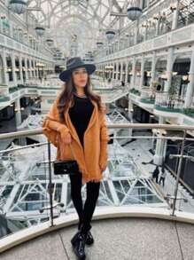 Knitted Shawl Poncho With Fringe And Popcorn Scarf Winter Marister Malhas - Lạc đà - Xem 1