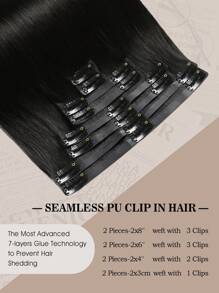 Yilite Extensiones de cabello humano sin costuras para clip, cabello natural negro 1B, extensiones de cabello humano Remy con clips, tejido invisible con piel PU, extensiones de cabello Remy natural, extensiones de cabello humano real con clips, 14-20 pulgadas