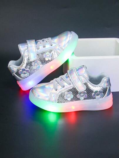 1 Pair Girls Comfortable Versatile Casual Sports Shoes With Lights, Suitable For Outdoor Wear