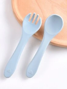 1 对定制硅胶叉勺套装，柔软、耐用、易于清洁，婴儿喂养用品，适合所有季节