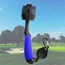 Golf Club Cleaner Brush Oversized Brush Head Double Sided Brush With Spike For Cleaning Club Groove Retractable Zip-Line Clip For Men Women Gift Easy To Use - Blue - View 1