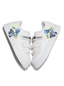 Kids Skateboard Graffiti Hook-And-Loop Soft Bottom Comfortable Casual Shoes For Boys, Spring & Autumn