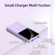 Batterie externe de 10 000 mAh, charge rapide 22,5 W PD3.0 QC4.0 Type-C, avec écran LCD, haute capacité, double port USB, compatible avec smartphone et tablette, etc. Charge ultra-rapide, affichage LED de la charge, chargeur portable avec ports USB et Type-C, batterie lithium-polymère sûre et stable, convient pour jeux en extérieur, shopping, voyages, alimentation portable pour Phone Apple, Pad, téléphone Android, cadeaux pour la famille, les amis, anniversaire, Noël, hiver, Nouvel An