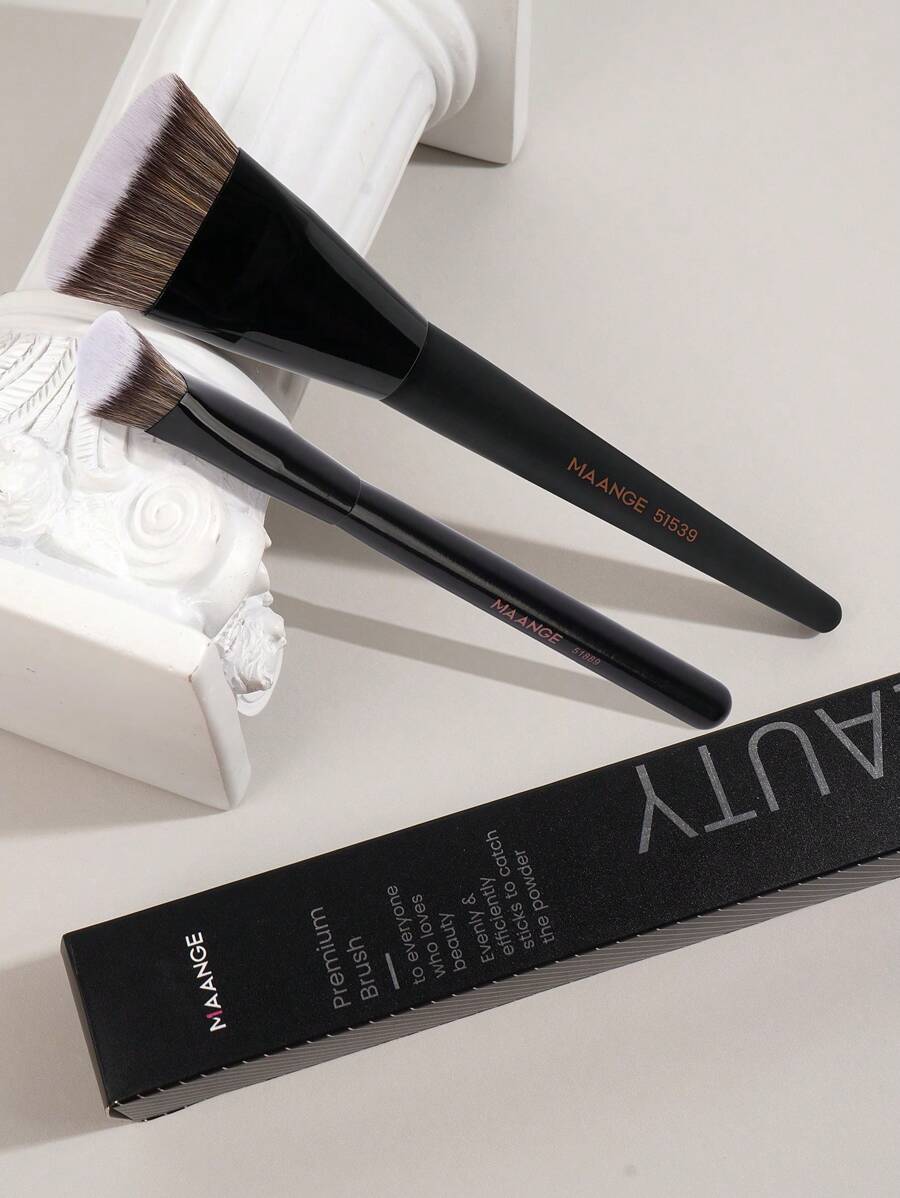 MAANGE 2Pcs Professional Facial Makeup Brushes With Paper Box,Soft Foundation Brush Triangle Concealer Brush Eyeshadow Brush,Makeup Tool With Soft Fiber For Easy Carrying,Brush For Travel,Gifts For Women&Girls - 黑色 - 查看 1