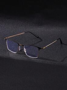 Men's Casual Rectangular Metal Traveler Frame Glasses, Plano Eyewear For Business & Academic Style To Reduce Eye Strain - Multicolor - View 2