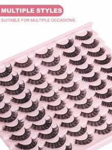 30 对 D 卷假睫毛，全条卷曲软纤维俄罗斯条睫毛，浓密自然卷嫁接假睫毛放大你的眼睛，大容量 3 种款式混合 DIY 假条睫毛延长，可重复使用，易于使用，日常佩戴