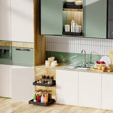 Pull Out Cabinet Organiser - Peel And Stick Sliding Storage Shelf With 3 Rails - Adjustable Width Slide Out Drawer For Kitchen, Pantry, Bathroom - Black - 43cm - View 2