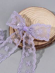 2pcs Purple Lace Bow Hair Clips, Women's Solid Color Lace Bow Crocodile Clips, Long Tail Elegant Bow Hair Clips, Wedding Party Holiday Gift, Bow Hair Clips, Women's Hair Accessories, Claw Clips, School Supplies - Purple - View 3
