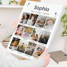 1Pc Retro My First Year Photo Template Wall Art Decorate , Modern 1st Birthday Picture Collage Canvas Poster , Editable Stars One Year Of Board Wall Decor, Optional Frame,Home Harmony - Multicolor - View 8