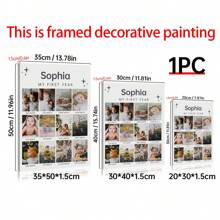 1Pc Retro My First Year Photo Template Wall Art Decorate , Modern 1st Birthday Picture Collage Canvas Poster , Editable Stars One Year Of Board Wall Decor, Optional Frame,Home Harmony - Multicolor - View 5