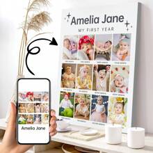 1Pc Retro My First Year Photo Template Wall Art Decorate , Modern 1st Birthday Picture Collage Canvas Poster , Editable Stars One Year Of Board Wall Decor, Optional Frame,Home Harmony - Multicolor - View 10