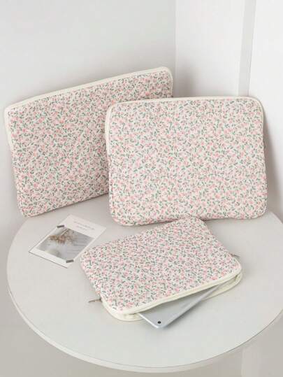 Ditsy Floral Quilted Laptop Sleeve/Bag For 10/11", 13/14", 15/15.6" Laptop, Shock-Absorbing Inner Lining, Korean StyleGift For Valentine's Day, Elevate The Valentine's Day Vibe