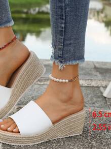 Women's Straw Wedge Rope Open Toe Slippers, Thick Sole Elevated Platform Sandals For Summer Outdoor Wear - White - View 8