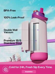 40oz Insulated Water Bottle With 2-In-1 Straw Lid, 24hr Cold Retention, Leak-Proof, Double Wall Stainless Steel, Suitable For Sports, Fitness, Travel And School, Contrast Color Series (Floating Dream) - Light Pink and Purple Contrast - View 5