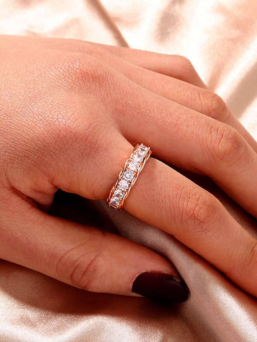 Nooxian 1 pieza Anillo de cobre ajustable con incrustaciones de rhinestone para Ramadán - Oro rosa - Ver 1