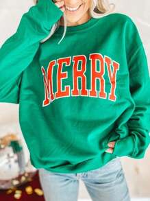 Bright Color Pullover Long Sleeve Top Women's Casual Christmas Element Sweater