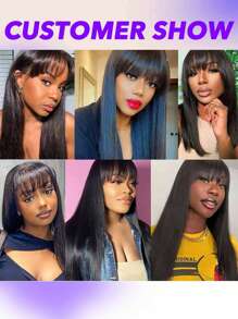 Human Hair Wigs With Bangs Straight Glueless Wigs 150% Density Wear Go Wigs Real Remy Human Hair Wigs For Women Full Machine Made Can Be Any Style For Use In Daily Party Cosplay Natural Black 8-30 32 34Inch - Natural Black - View 8