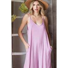 Veveret Pocketed Spaghetti Strap V-Neck Wide Leg Jumpsuit - Lavender - View 6