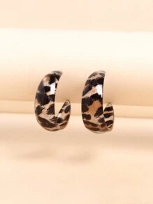 1 Pair Asymmetrical Leopard Acrylic C-Shaped Earrings, Retro High-End Personalized Design Dangle Hoop Earrings, Autumn/Winter - Multicolor - View 6
